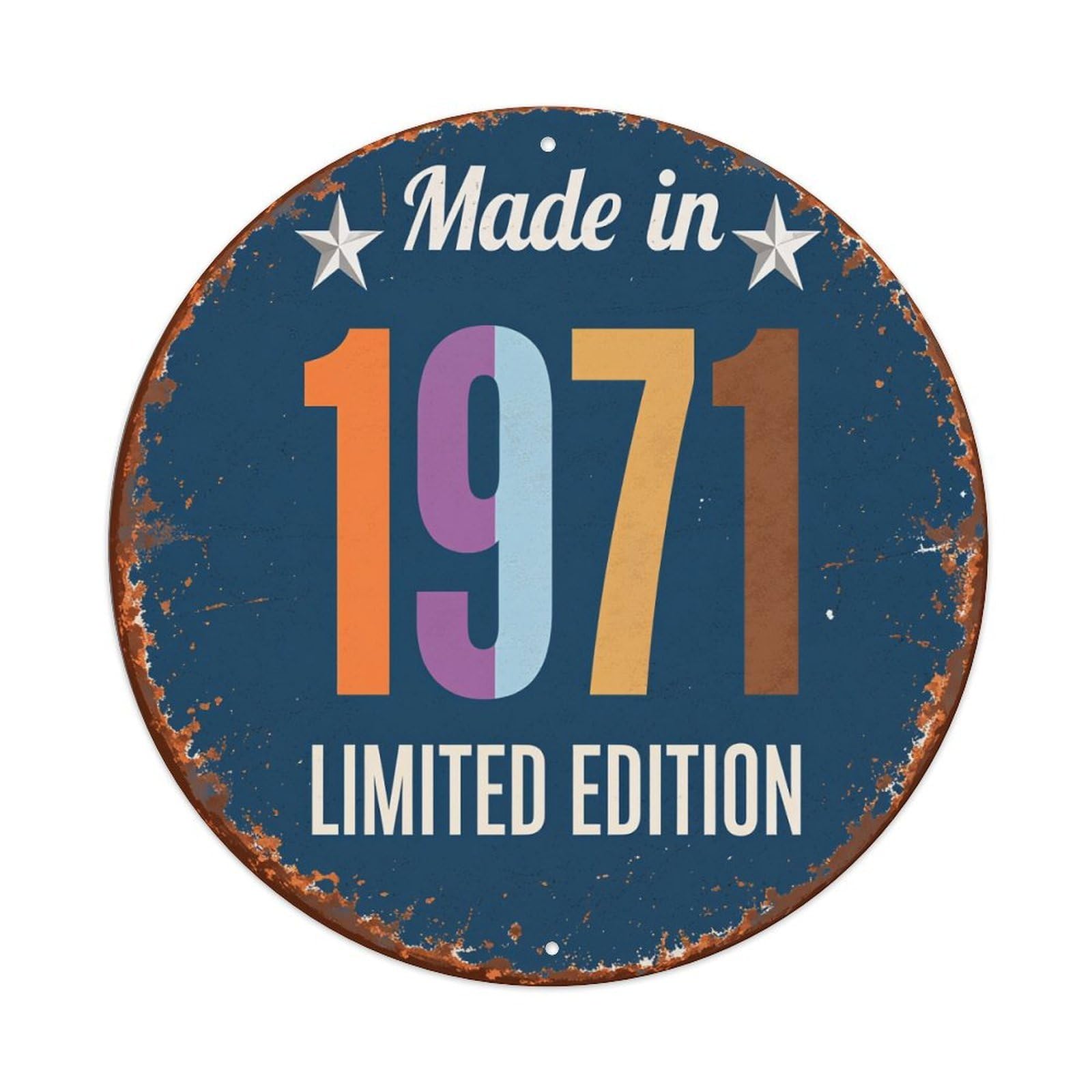 Made In 1971 Limited Edition Round Tin Sign Vintage Metal Poster, Home Bar Garage Man Cave Cafe Indoor & Outdoor Wall Decoration 8x8Inches