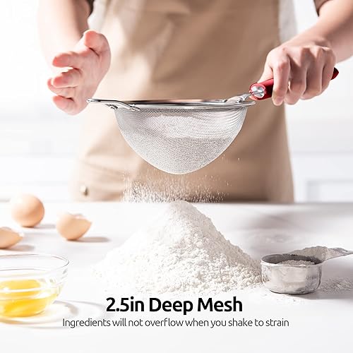 Miniatura 9 de Colador de malla de acero inoxidable 188 U-Taste Colador de alimentos de malla fina de 5.5 pulgadas con mango de silicona resistente remachado y 30