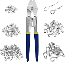Sanuke Wire Rope Crimping Swaging Tool Cable Crimps up to 2.0mm(5/64inch) with 160pcs 4sizes Aluminum Double Barrel Ferrule Loop Sleeve and 10pcs Stainless Steel Thimble Assortment Kit