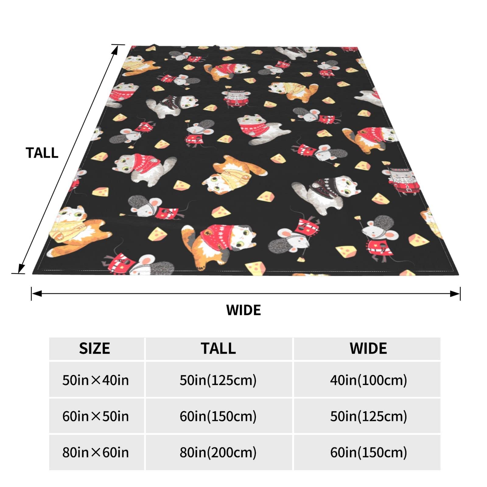 Coperta in pile con topi e gatti divertenti, per letto, divano, coperta in pile, leggera, morbida e accogliente, 127 x 101,6 cm