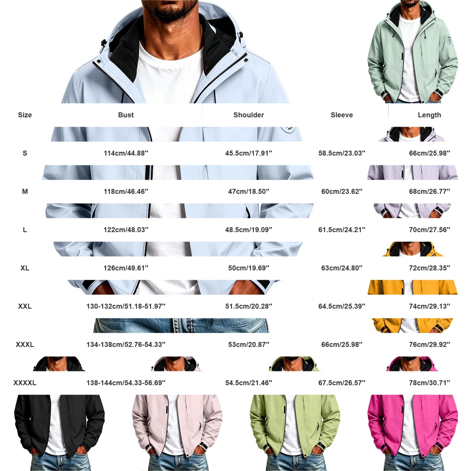 Chaqueta impermeable para hombre con bolsillos con cremallera, abrigo de