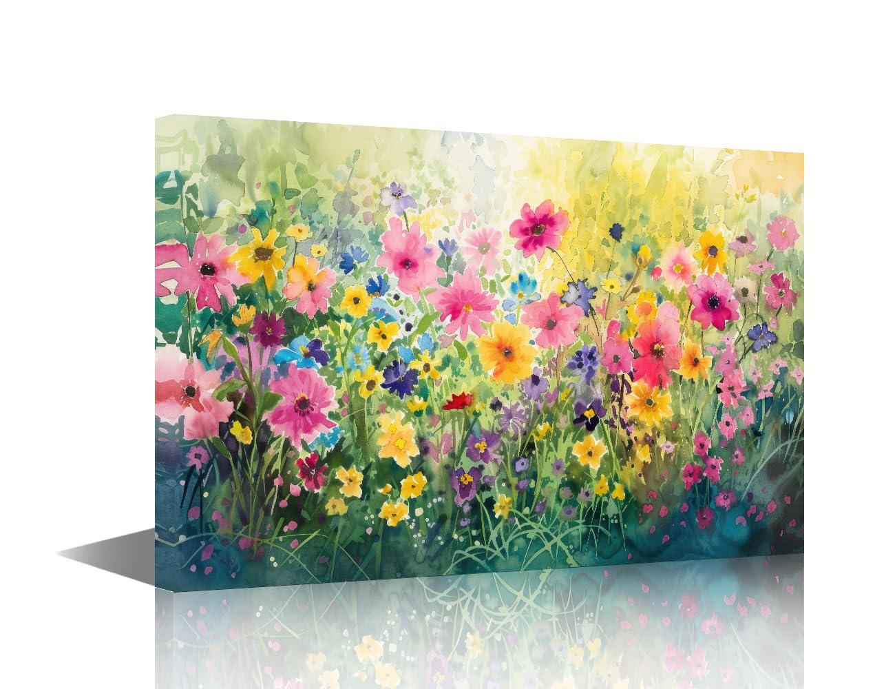 TISHIRON Wildflowers Wall Art Painting on Canvas Watercolor Bedroom Wall Art Modern Home Decor for Living Room Bloom Plant Bathroom Pictures Stretched on Wooden Frame, 18x12in