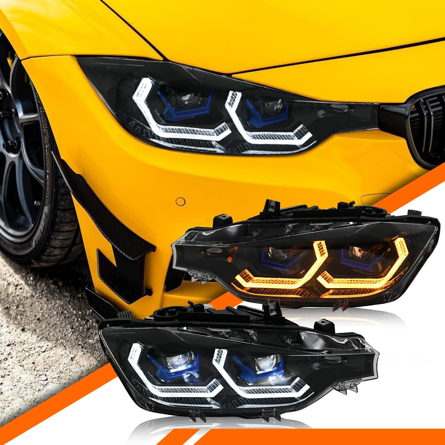 Headlights for 2013-2018 BMW F30 F31 320i 328i 330i 340i 3 Series 4dr sedan Front Lamp (For Halogen Model)