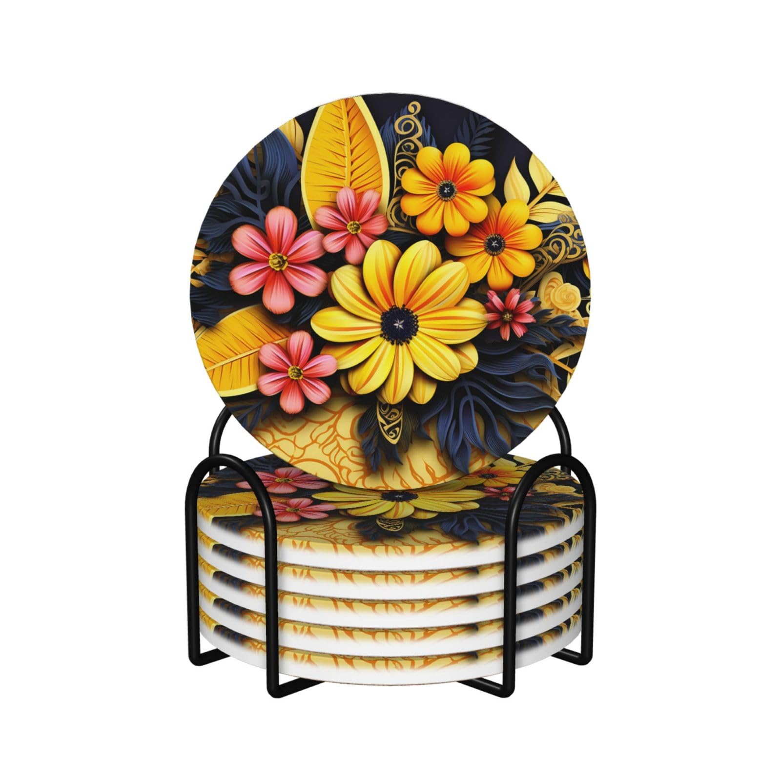 Dessous de verre ronds absorbants en céramique avec support lot de 6 ethnique