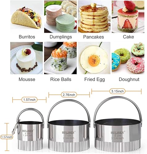 Vista 26 de HULISEN Juego de cortador de galletas (5 piezas/juego), cortador de galletas redondo con asa, herramientas profesionales para masa para hornear
