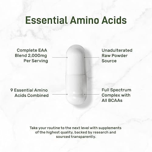 Miniatura 5 de Ácidos Amino Esenciales (EAA) 2000mg por Porción, 300 Cápsulas Sin Sabor - 9 en 1, Todos los BCAA (Aminos de Cadena Ramificada) Apoyo para Músculo