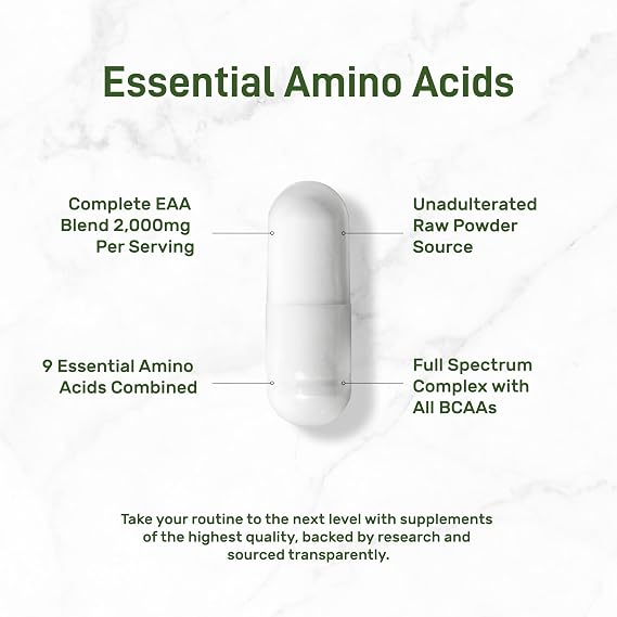 Essential Amino Acids (EAA) 2000mg Per Serving, 300 Capsules Unflavored - 9 in 1, All BCAAs (Branched-Chain Aminos) Lean Muscle Support & Natural Pre Workout Supplement
