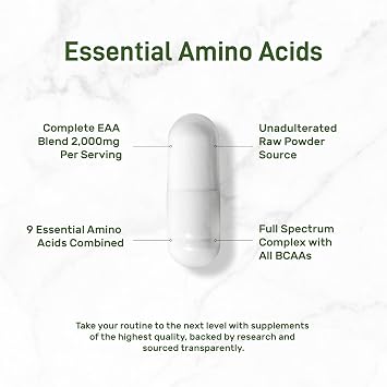 Essential Amino Acids (EAA) 2000mg Per Serving, 300 Capsules Unflavored - 9 in 1, All BCAAs (Branched-Chain Aminos) Lean Muscle Support & Natural Pre Workout Supplement