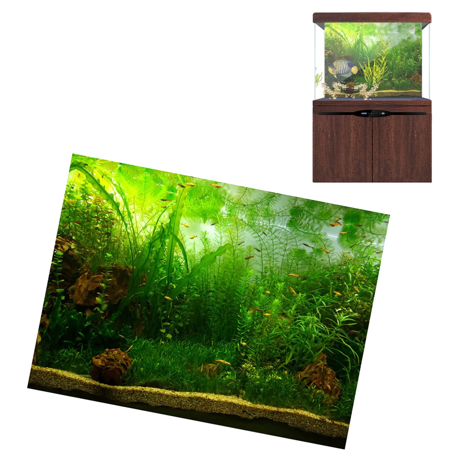 Tnfeeon Affiche de Décoration de Nage de Poisson de Style Herbe d'eau PVC Fond Adhésif avec Design Auto-adhésif, Grand Décor pour Aquarium, 122 * 61cm (9)