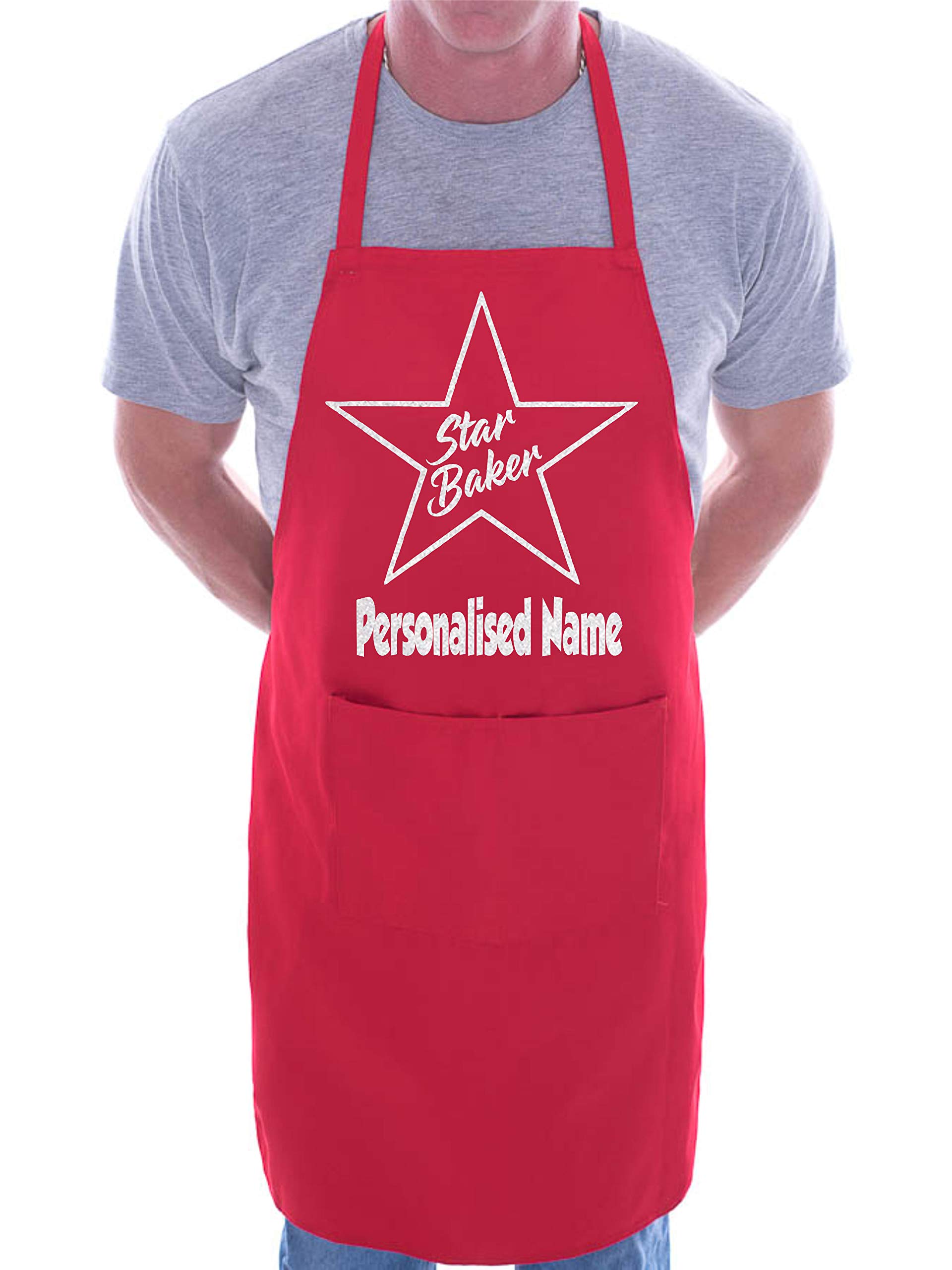 Print4u Men's Red Star Baker Personalise The Name Here Personalised Chef Bbq Apron