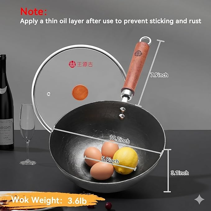 Wok de Hierro Fundido WANGYUANJI con Tapa, 10.2 Pulgadas miniatura 2