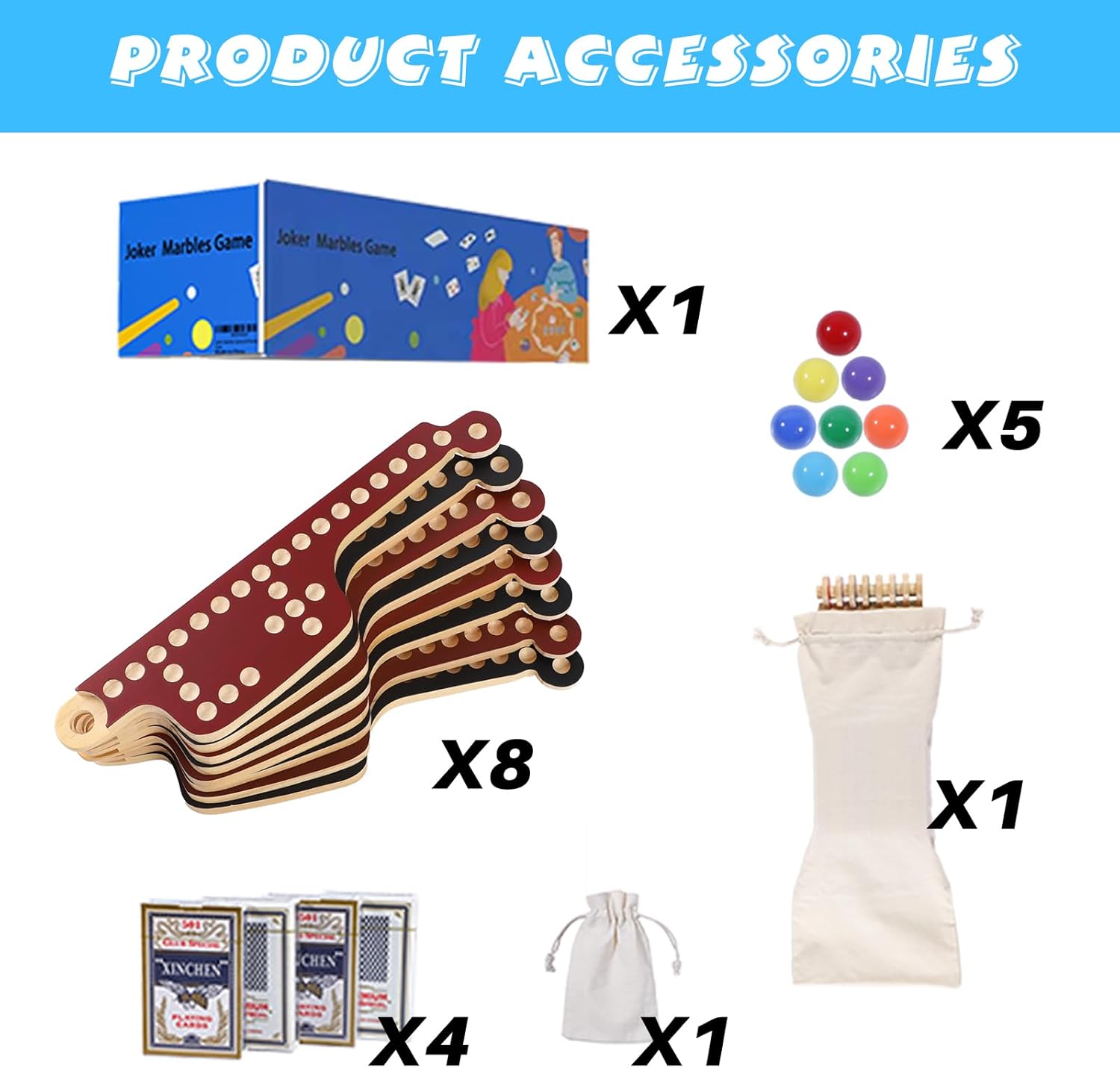 Interlocking Wood Jokers Board Game,2-8 Player Marbles and Jokers Game for Adults,Perfect Family and Party Gift with 4 Decks of Cards (Brown and Black)