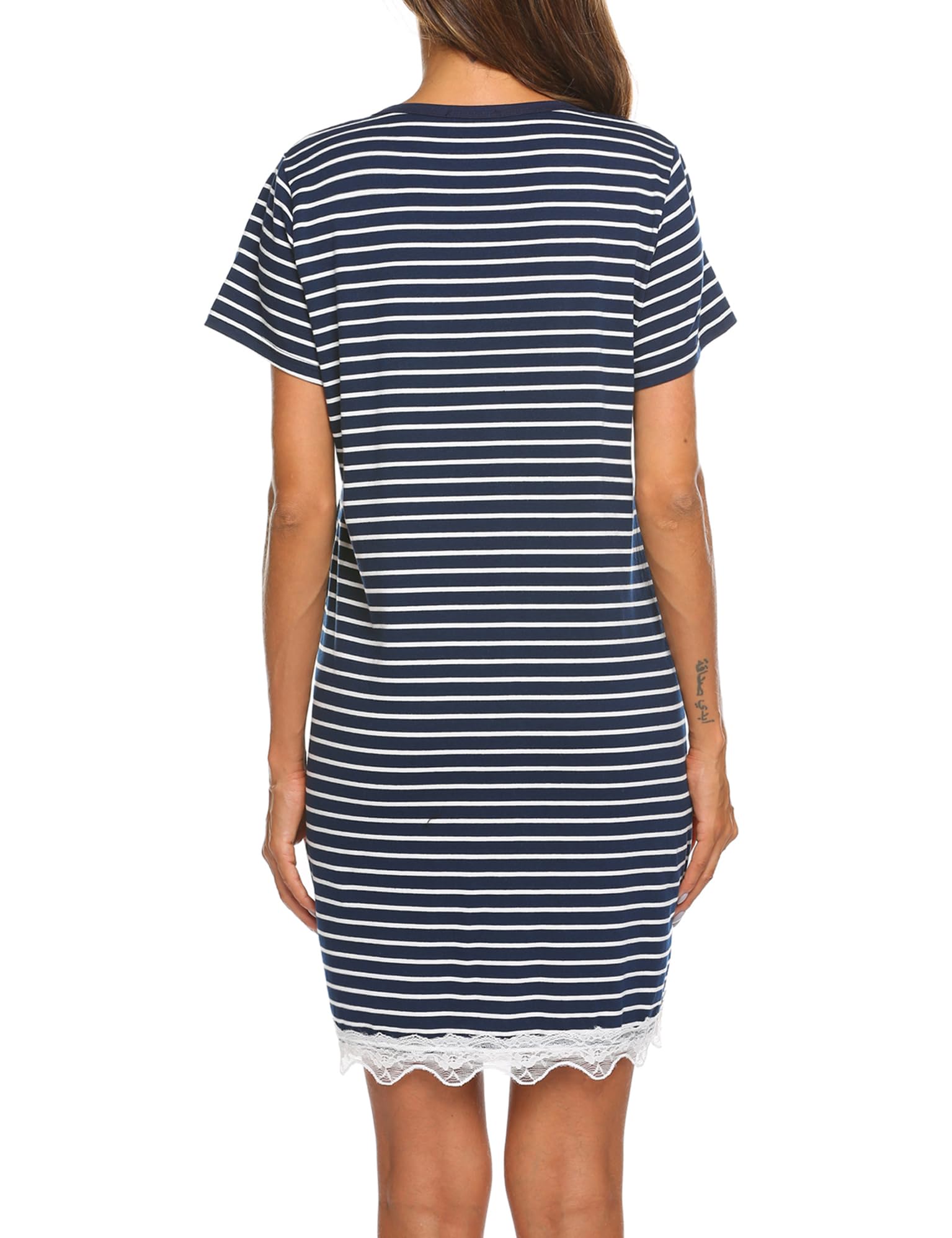 Ekouaer Camicia da Notte Allattamento Donna Maniche Corte Pigiama Sexy Premaman Nightdress Bottoni Pizzo, S-XXL