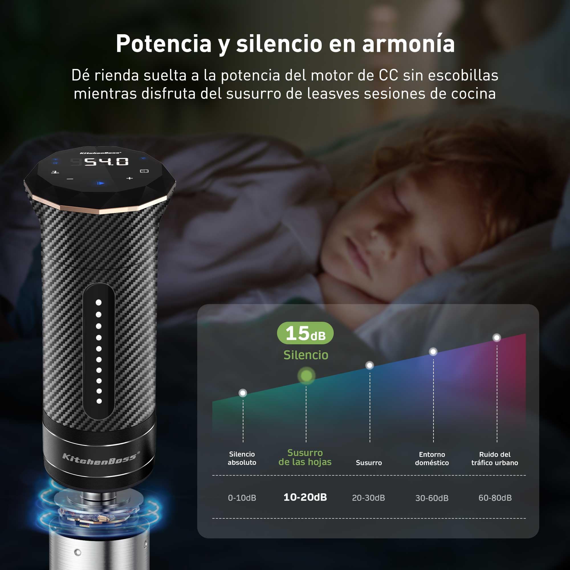 KitchenBoss Sous Vide Roner WiFi：Cocina Baja Temperatura Inmersión a Prueba de Agua IPX7 Circuladores Control de APP y Temperatura de Precisión, LED Display, Silencioso, 1100W 40℃-90℃