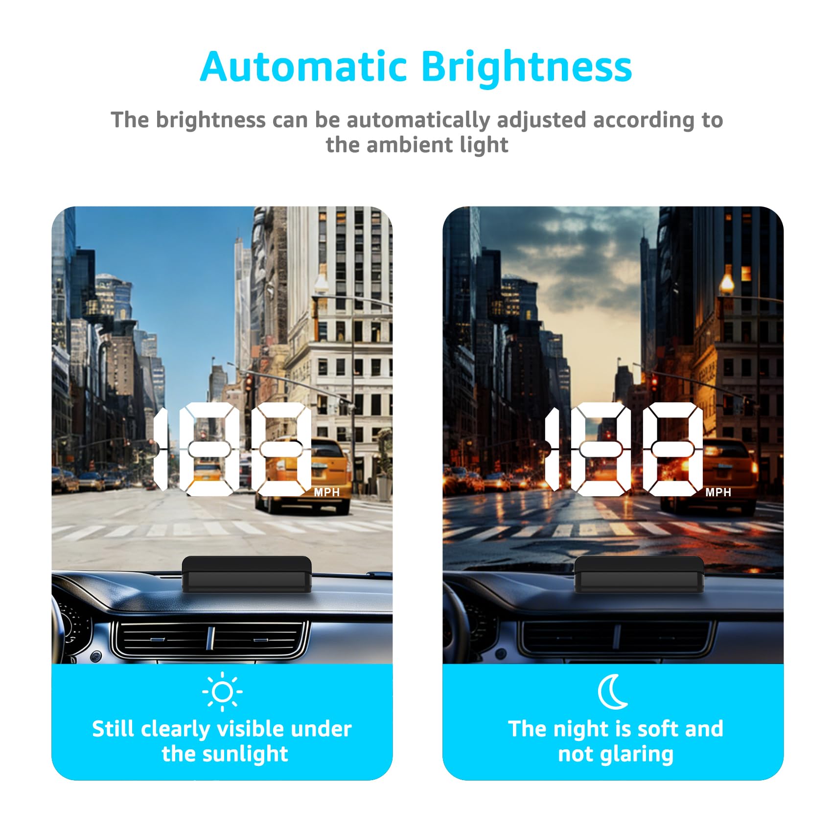 Affichage tête haute pour voitures, HUD de voiture, affichage tête haute pour voiture, écran HUD pour pare-brise de voiture, câble USB Plug and Play, réglage automatique de la luminosité, grand écran
