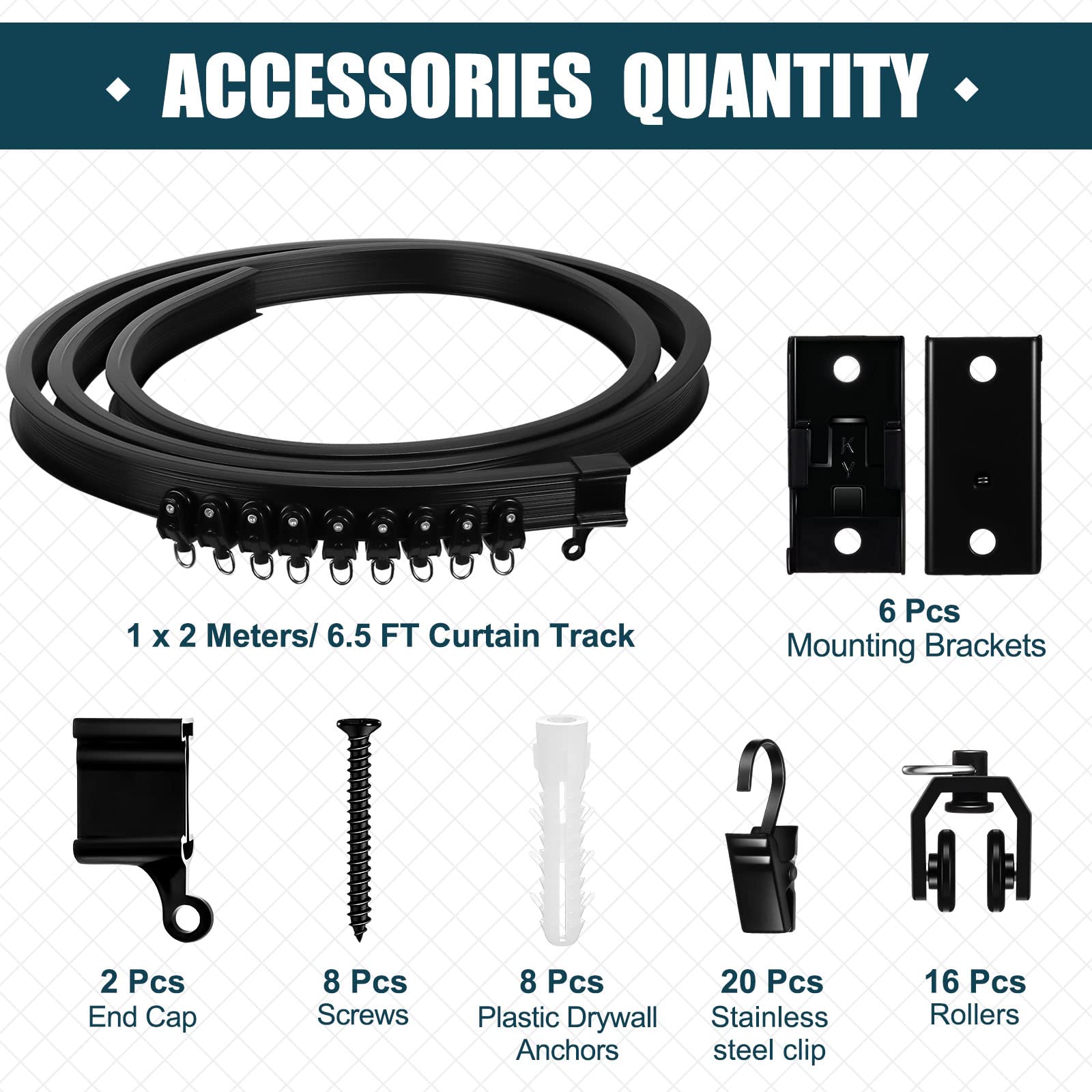 Curved Ceiling Curtain Track Bendable Mount for Curtain Rail Bunk Bed Bay Window Room Divider Flexible Straight (Black,2 m/ 6.6 ft)