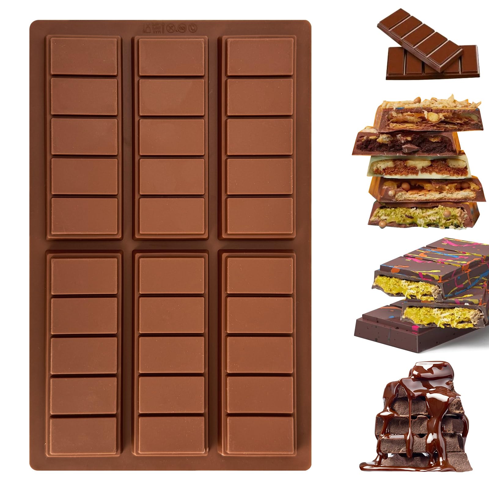 Chocolate Bar Mold Deep, Thick Silicone Dubai Chocolate Bar Molds Knafeh Pistachio Break Apart Candy Stuffed Bar Molds