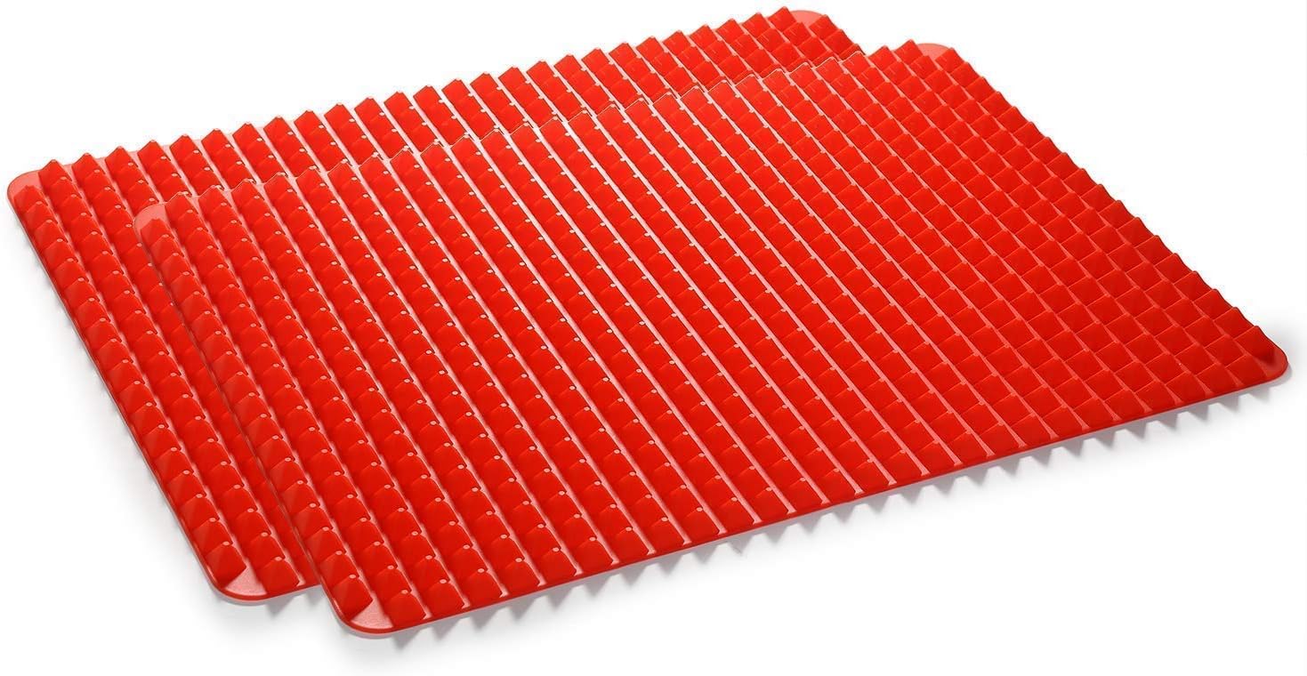Silicone Baking Mat, 2 Pieces Pyramid Mould for Biscuit Tray with Oil Drain and Non-Stick Design, Thickened 220g, 40cm x 29cm