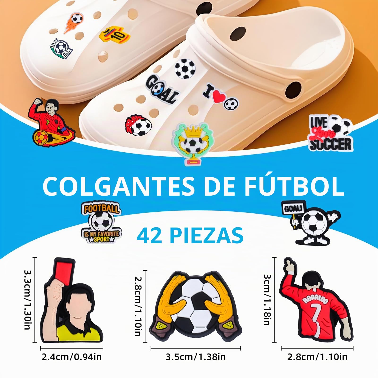 Adornos para Zapatos Crocs de Fútbol: Pins PVC DIY Decoración de Dibujos Animados para Niños Niñas Adultos