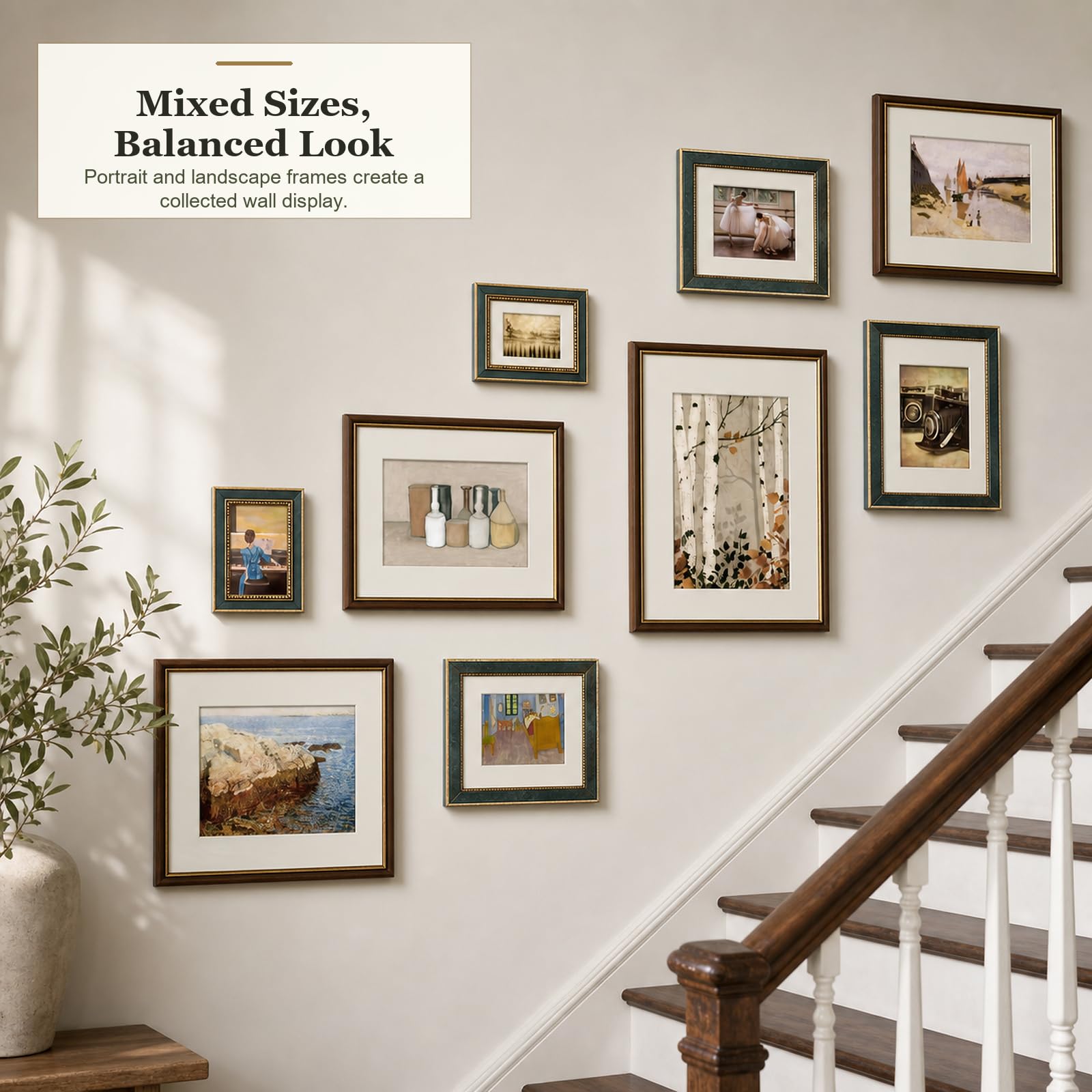 Dekoracja schodów Ściana Zdjęcia Kombinowane Kolaż Ramki Ścienne Zestaw Galerii Ściennej,Multi Photo Frames Set Nordic Style Nadaje Się Do Zmiany Własnych Zdjęć Do Powieszenia lub