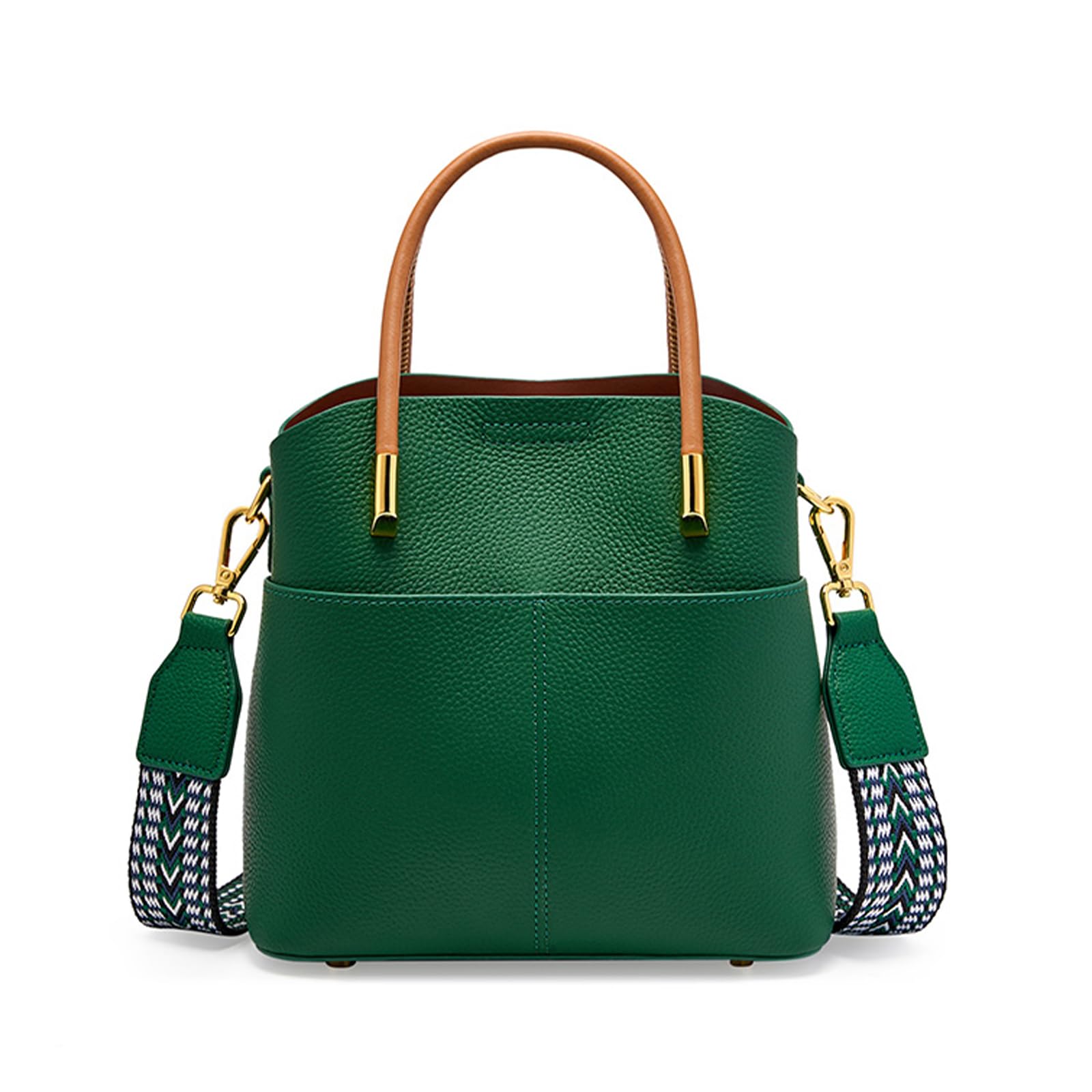 Bucket Bags for Women Genuine Leather Shoulder Purse Top-Handle Handbags Crossbody Bag with 2 Removable Straps
