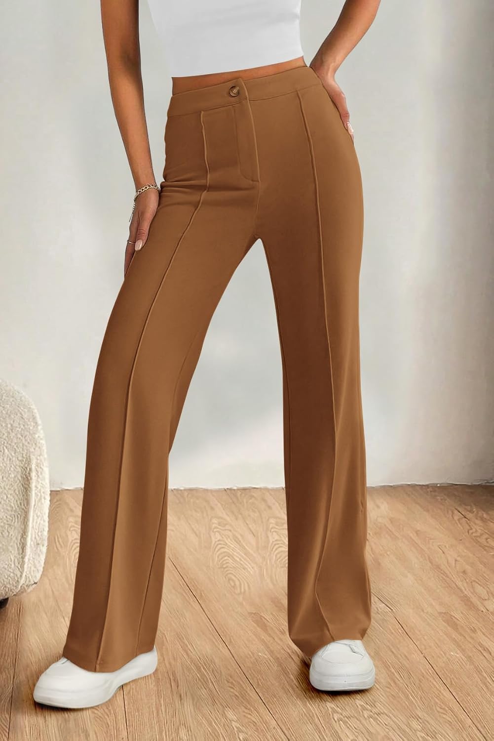 PRETTYGARDEN Straight Leg Pants Stretchy Button Business Casual Work Trousers Knit Elastic Waist Slacks - Image 6