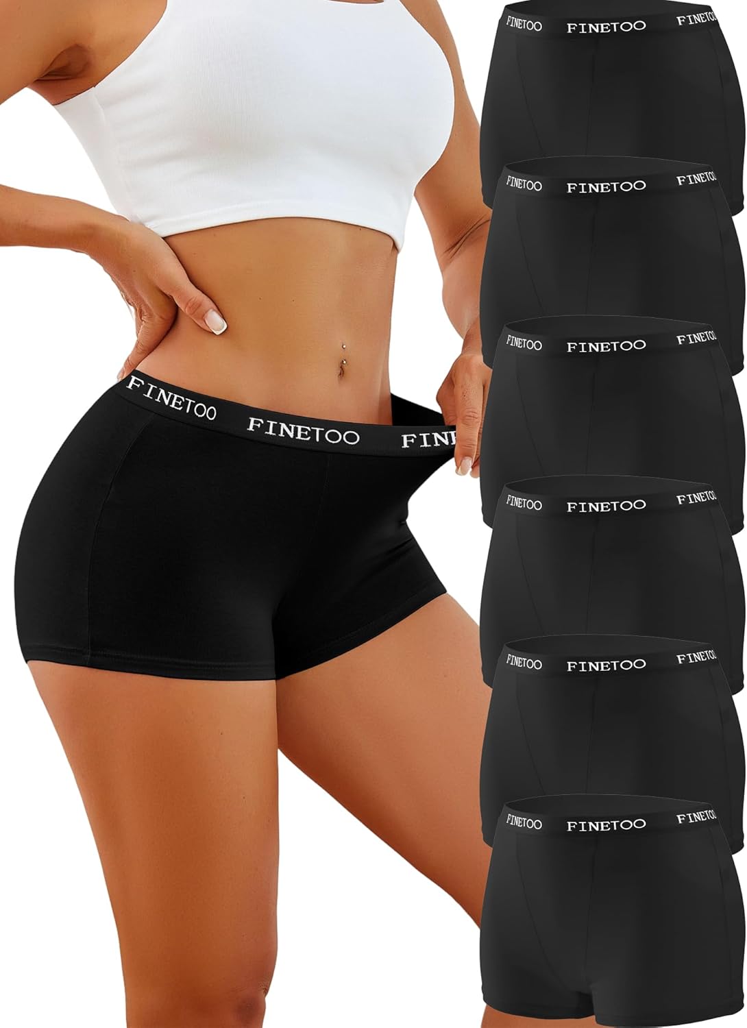FINETOO Womens Cotton Boy Shorts Underwear Full Coverage Soft Boxer Briefs High Waisted Panties for Lady Girls 6 Pack
