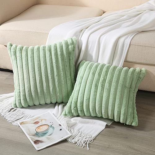 Miniatura 9 de Soleebee Juego de 2 fundas de cojín, terciopelo suave, acogedoras, pelo sintético de conejo, sofá, cama, silla, decorativa para el hogar, 28 x 28