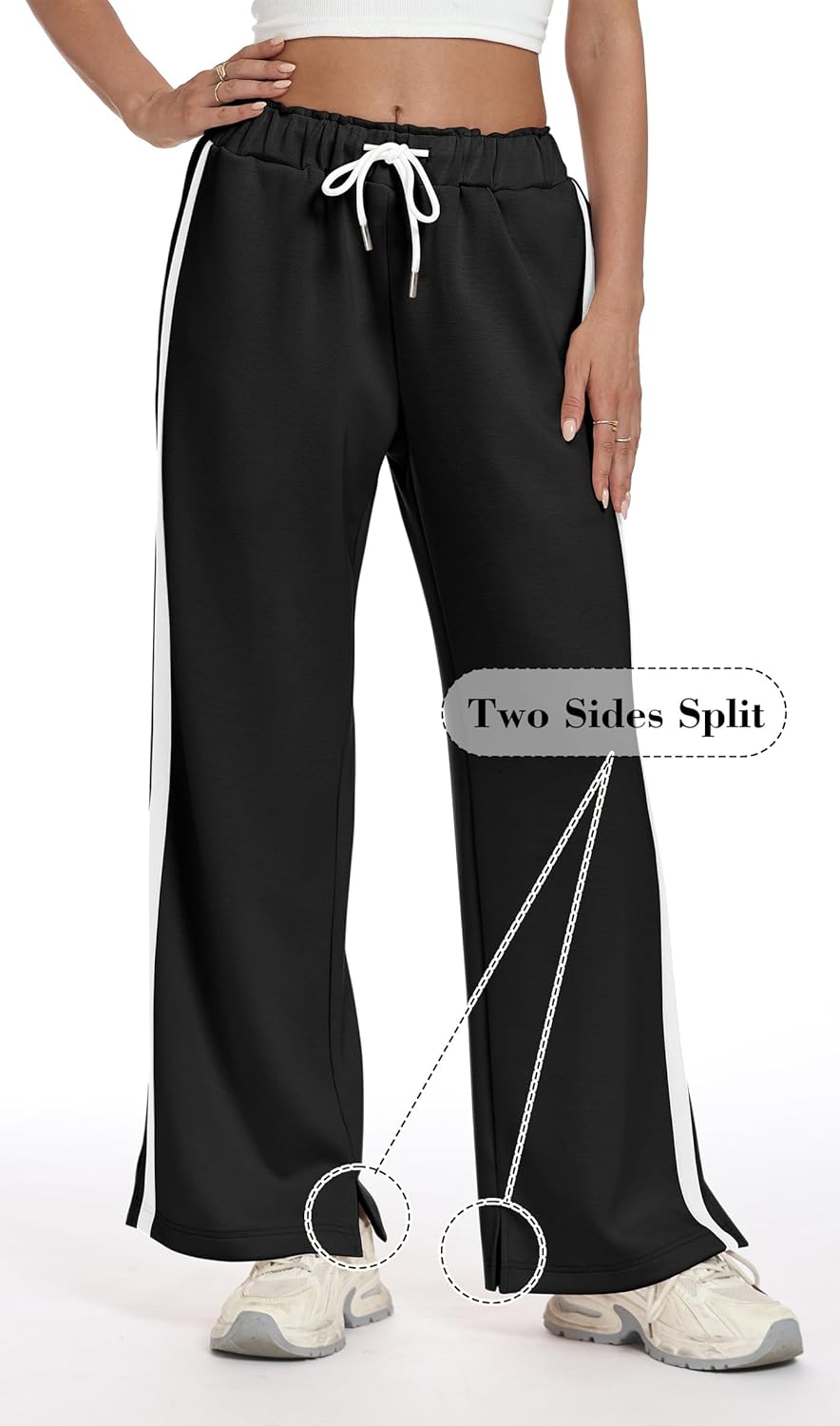 KevaMolly Womens Wide Leg Sweatpants Side Striped High Waisted Baggy Pants Drawstring Lounge Track Pants Athletic Joggers - Image 5