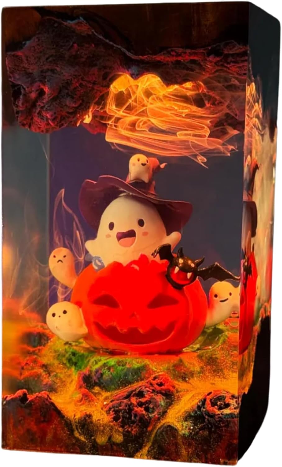Halloween Ghost Pumpkin Resin Lamp, Cute Spooky Decor, Handmade Witch Ghost Night Light, Ghost & Pumpkin Home Decor Light, Unique Lighting, Halloween light for Decor, Custom Lamp (5x2.2 inch)