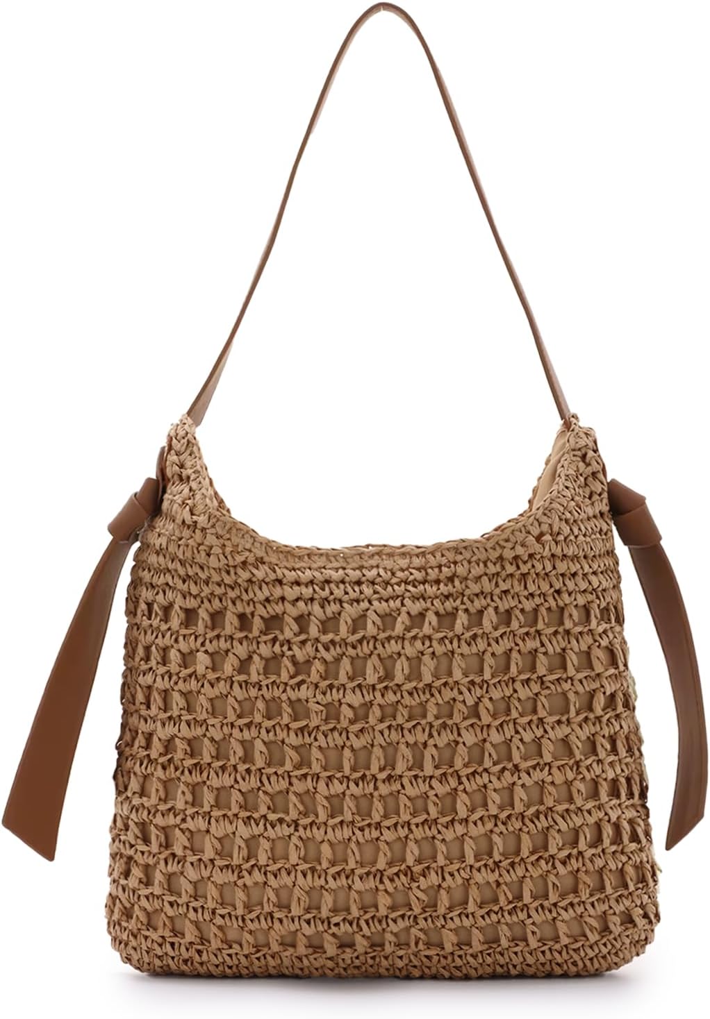 KUANG! Women's Straw Bags Beach Tote Bag Handwoven Hobo Bag PU Handle Large Summer Straw Bag