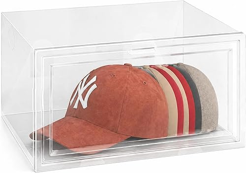 Axidou Clear Stackable Hat Storage Box for Baseball Caps, Large Capacity Dustpro