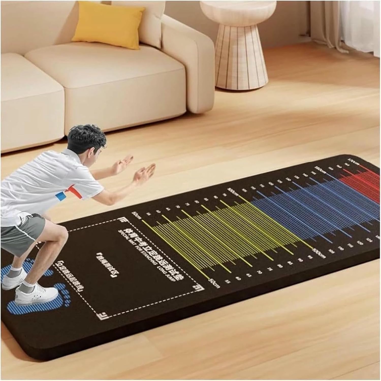 Standing Long Jump Mat, Long Jumping Practice Measuring Mat for Gym/School, Flooring Jump Roping Training Carpeted Pad