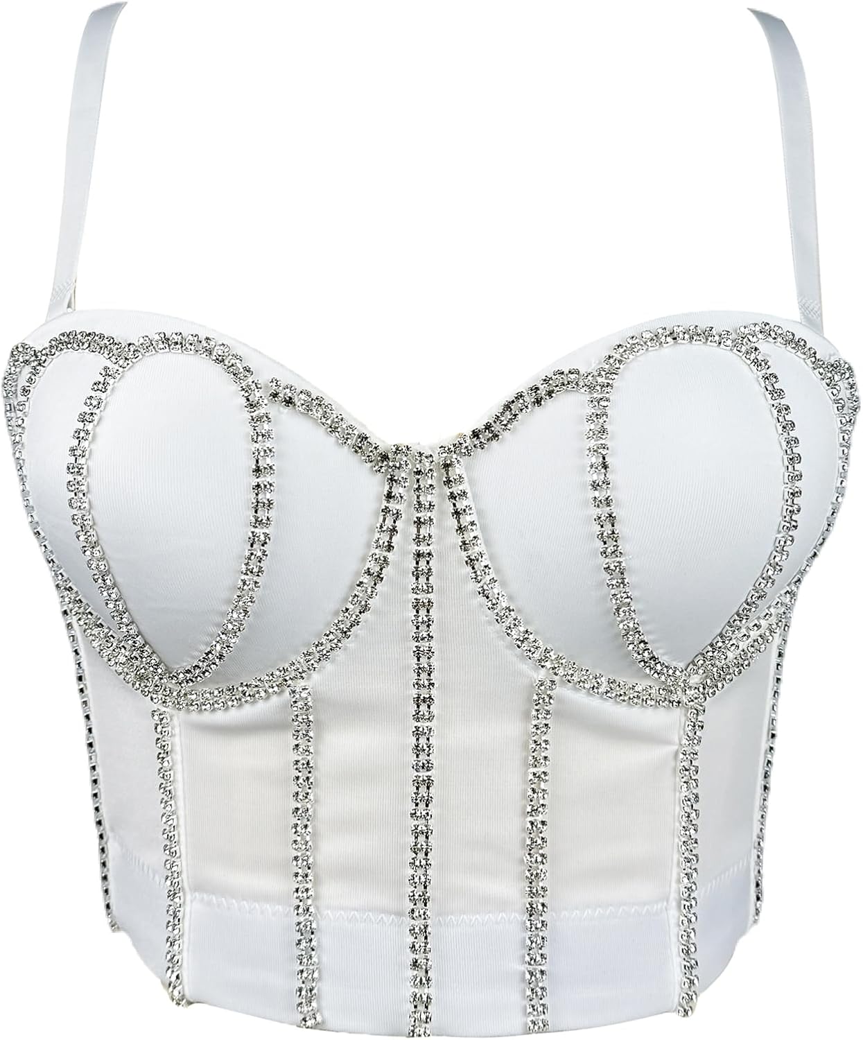 Women's Rhinestone Diamond Push up Bustier Crop Top Punk Corset Bra Vest