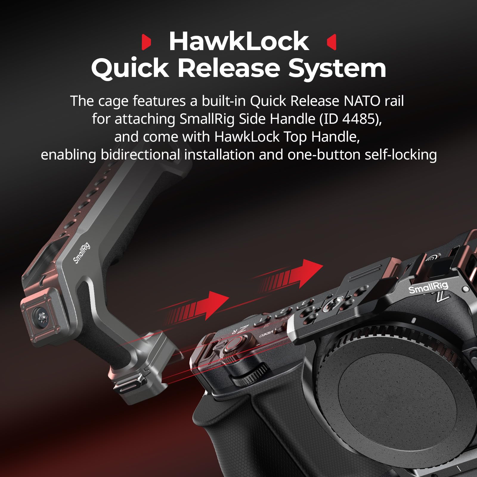 SMALLRIG Kit de Cage HawkLock pour Nikon ZR, Plaque de Batterie à Monture V, Poignée Supérieure, Serre-câble HDMI, Système de Fixation Rapide Intégré pour Arca - 6113
