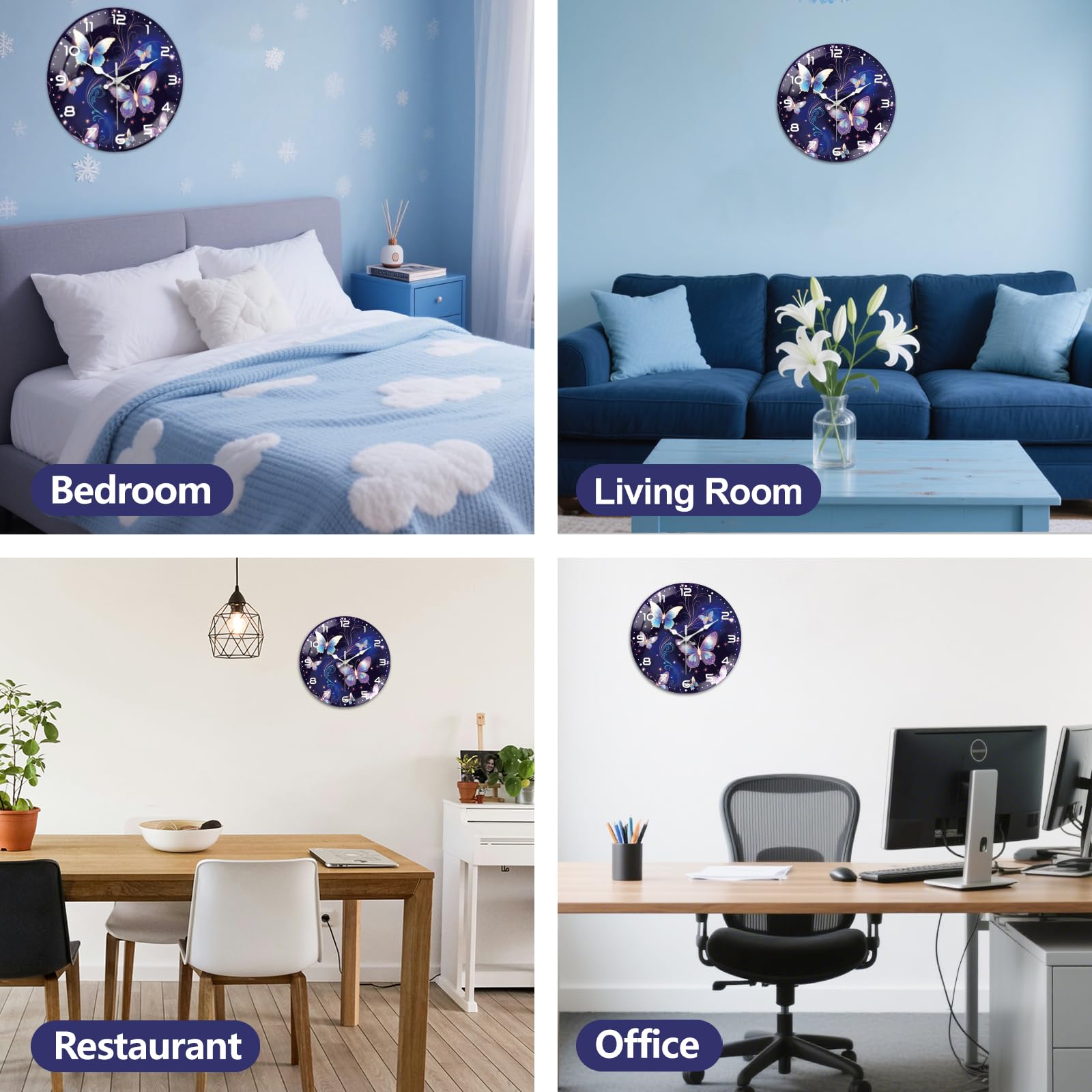 peacoblue Reloj de pared con diseño de mariposa, funciona con pilas, reloj