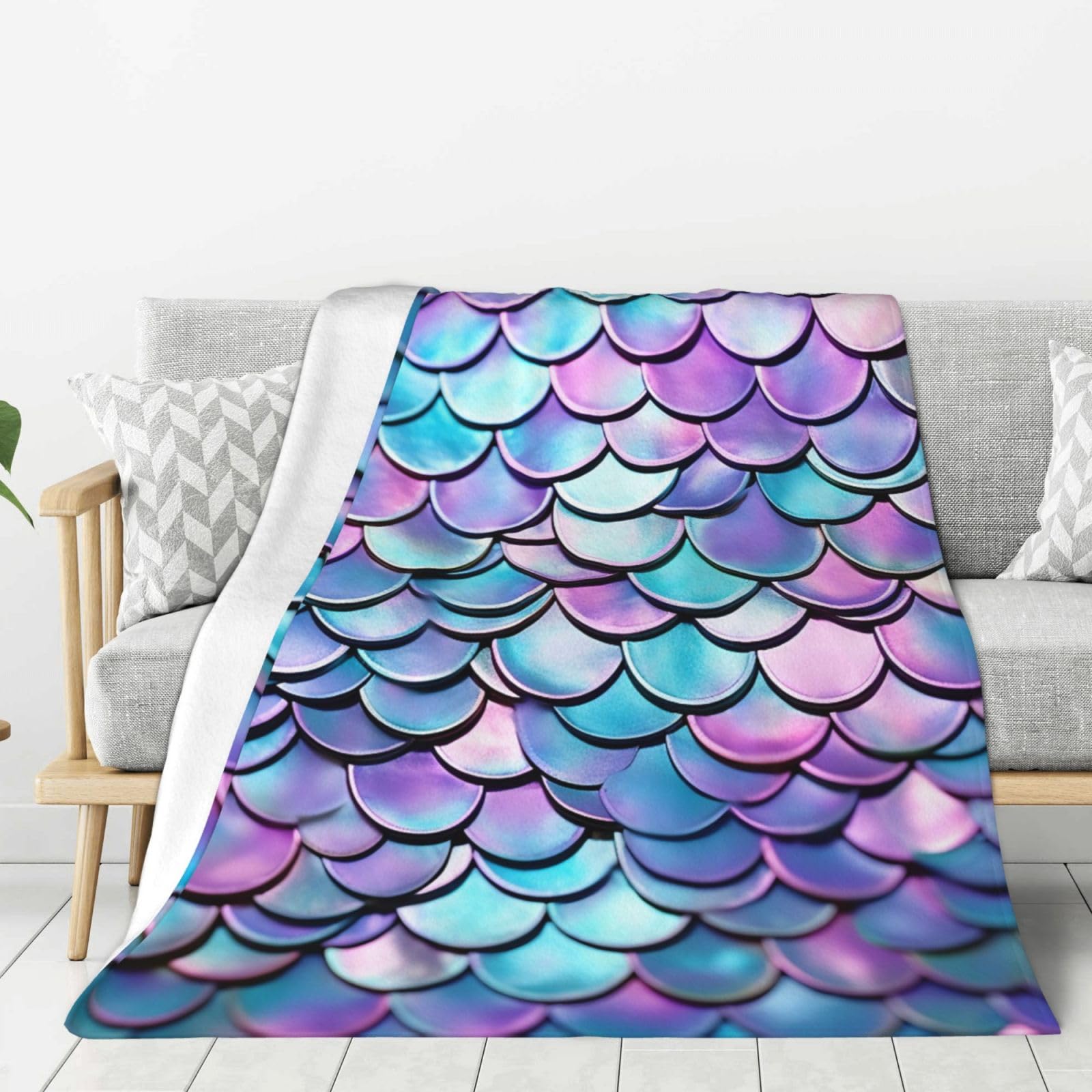 Watercolor Mermaid Throw Blanket Plush Flannel Fleece Blanket, Soft Lightweight Cozy Blankets 40"X30" for Bed Couch Sofa Travel