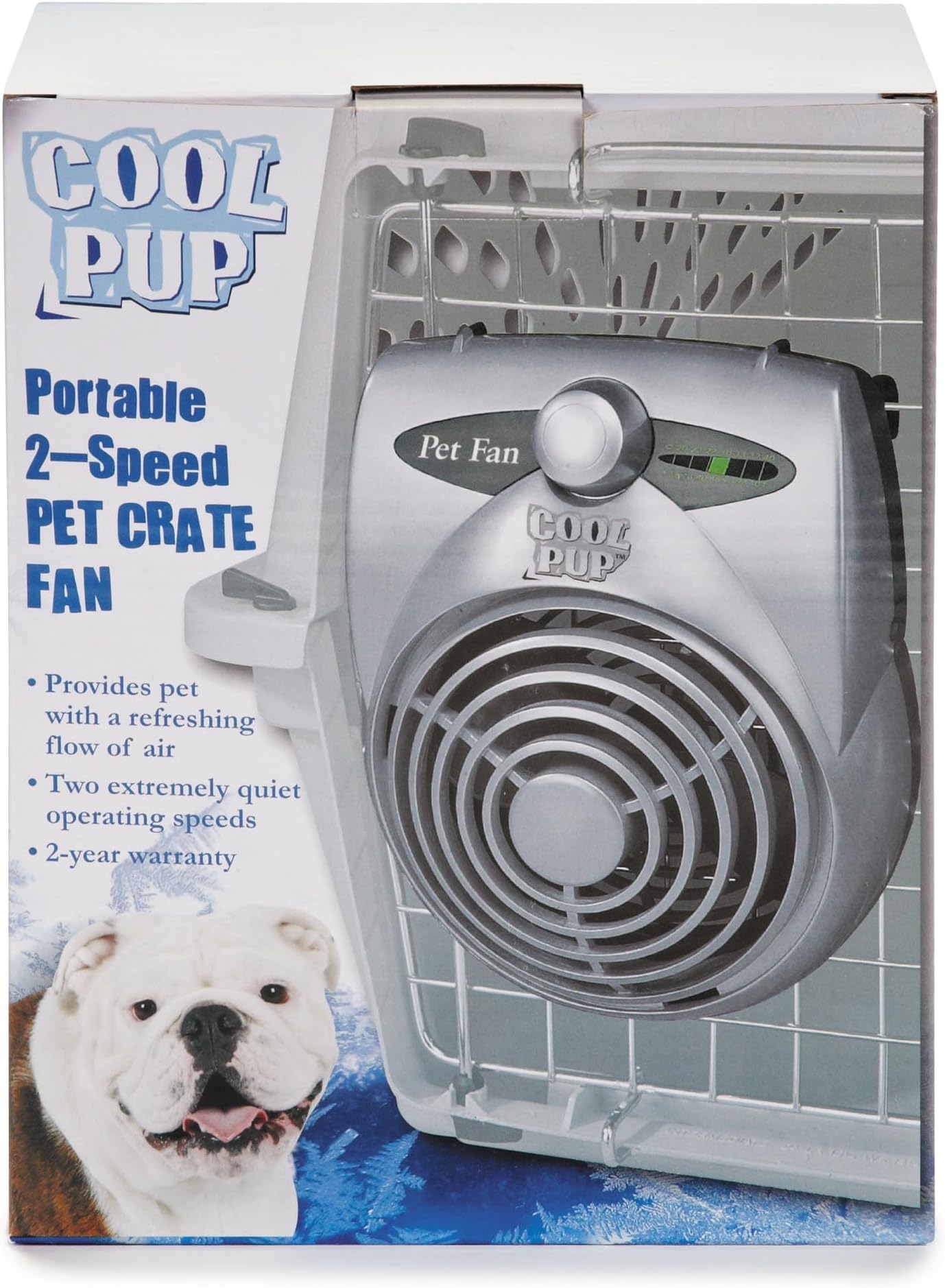 Pro Select Cool Pup Crate Fan, 8x6.25x2.5â€ in Size â€“ Quiet Battery Fan Keeps Dogs & Cats with Built-in Thermometer, Silver