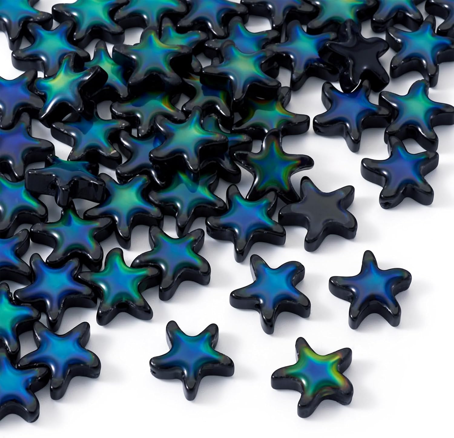 50 Pcs Star Shape Temperature Glass Mood Beads Temperature Sensing Color Changing Beads Black Edge Color Change Crystal Bead for Women DIY Bracelets Necklace Earring Craft Jewelry Making