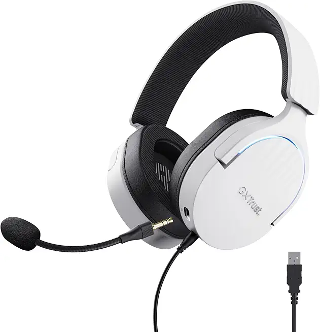 Trust Gaming GXT 490W Fayzo Gaming Headset USB 7.1 Surround Sound, 50mm Treiber, 35% Recyclingkunststoff, Mikrofon mit Geräuschunterdrückung, RGB Over-Ear Kopfhörer für PC PS5 - Weiß