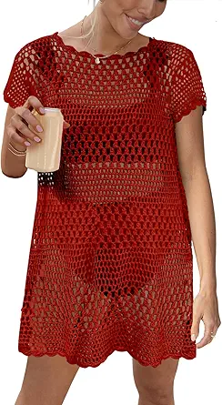 Caracilia Women Swimsuit Coverup Crochet Bathing Suit Cover Ups for Swimwear Swim 2023 Summer Bikini Beachwear Beach Dress
