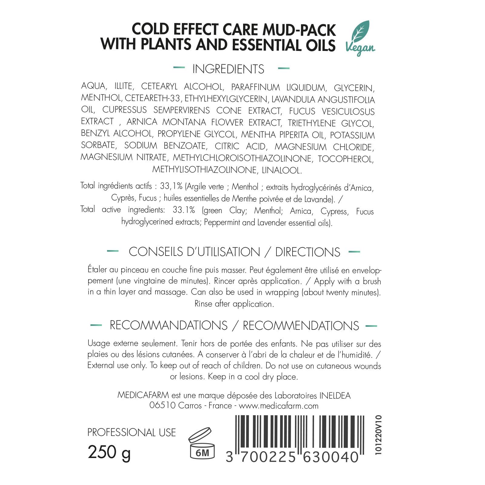 MEDICAFARM - Argile de soin CRYO-K - Aux plantes et huiles essentielles - Effet glacial - Aide à soulager les douleurs et améliorer confort circulatoire - 2 Pots de 250 g, 250.0 gramme