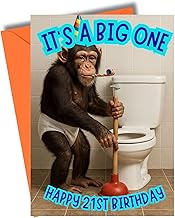 Funny 21st Birthday Card for Him or Her, Cheeky Monkey Toilet Humour, Comedy Milestone JBS101