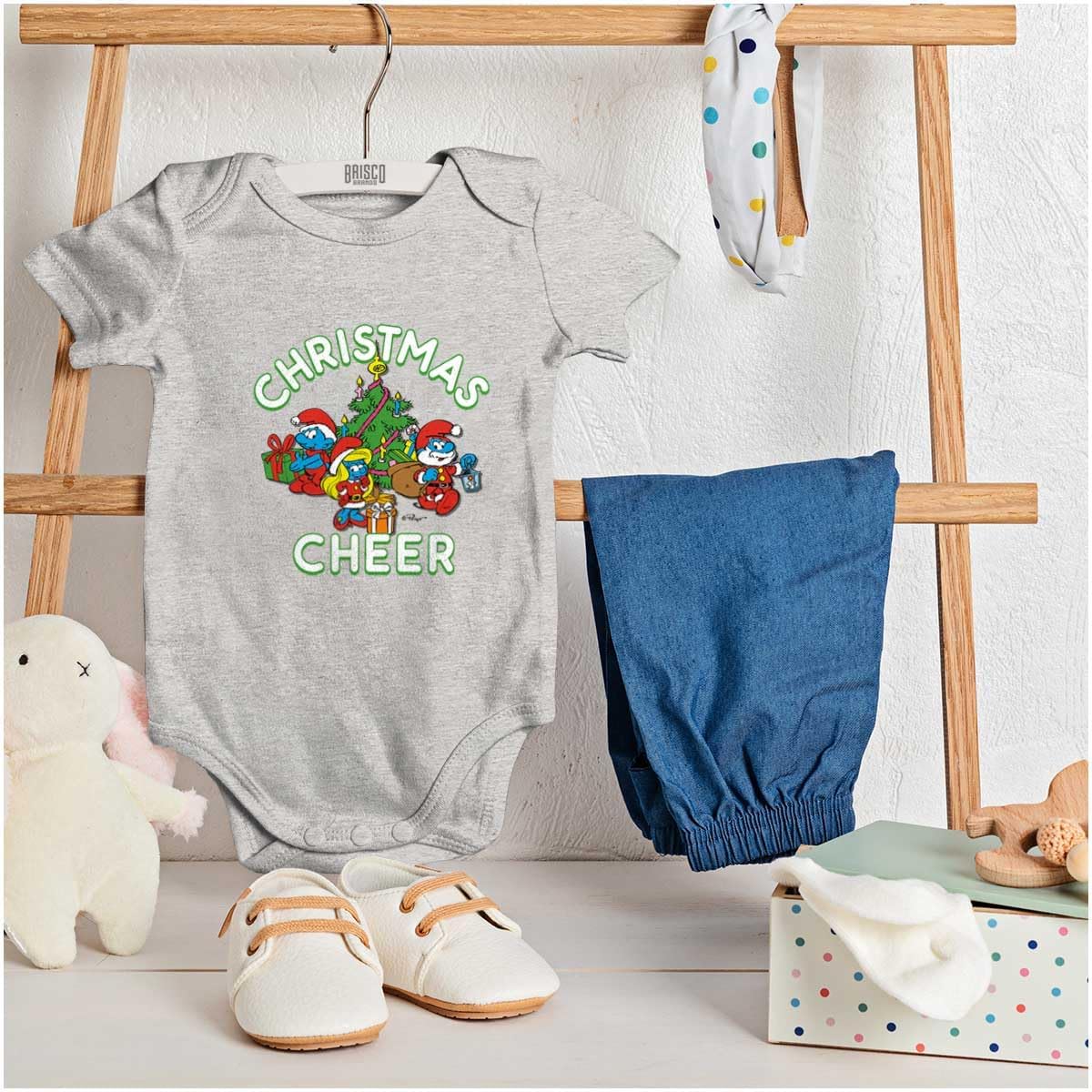Brisco Brands Smurfs Holiday Christmas Cheer Baby Romper Boys or Girls