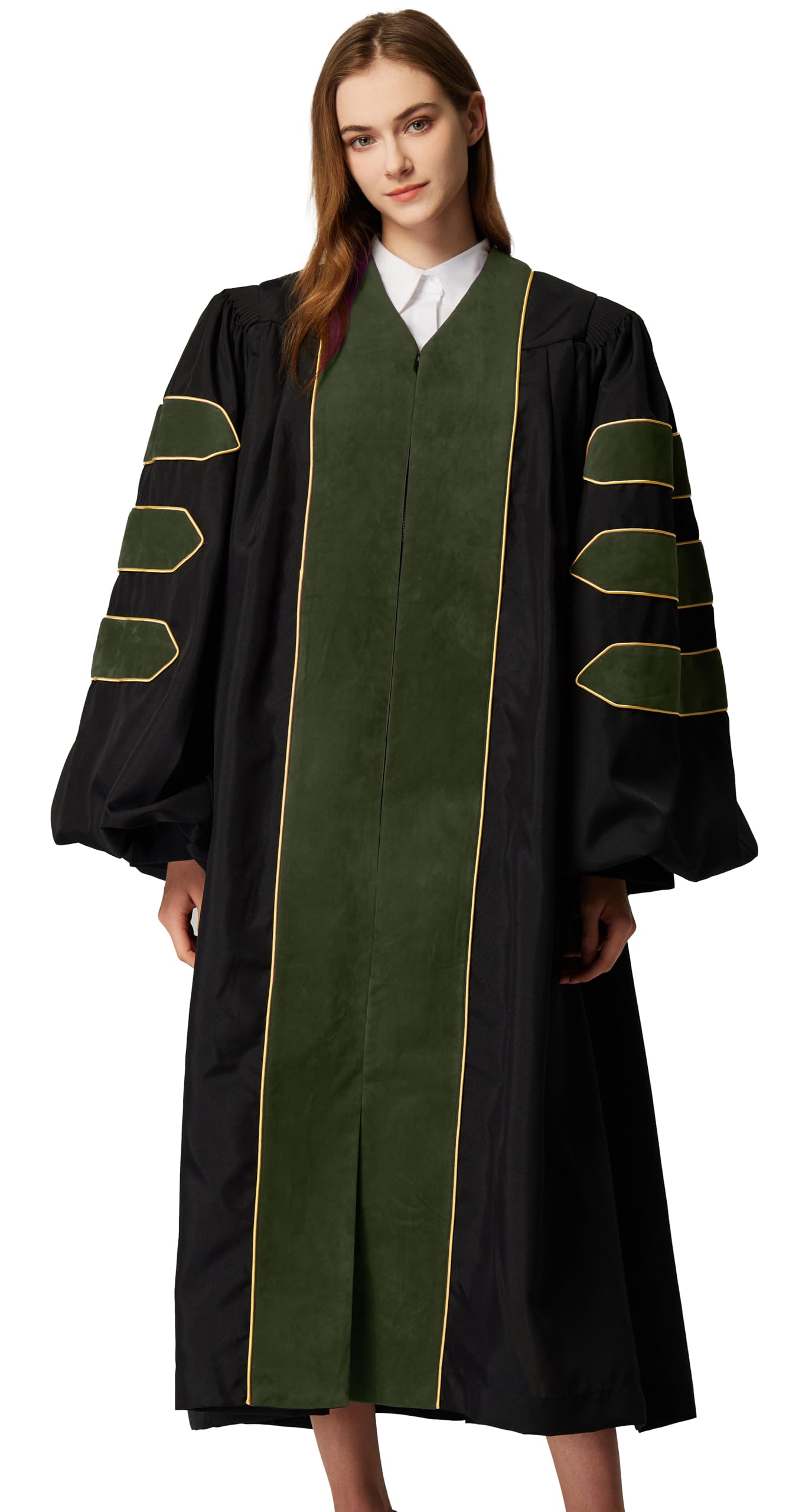 MyGradDay Unisex Deluxe Doctoral Graduation Gown with Gold Piping