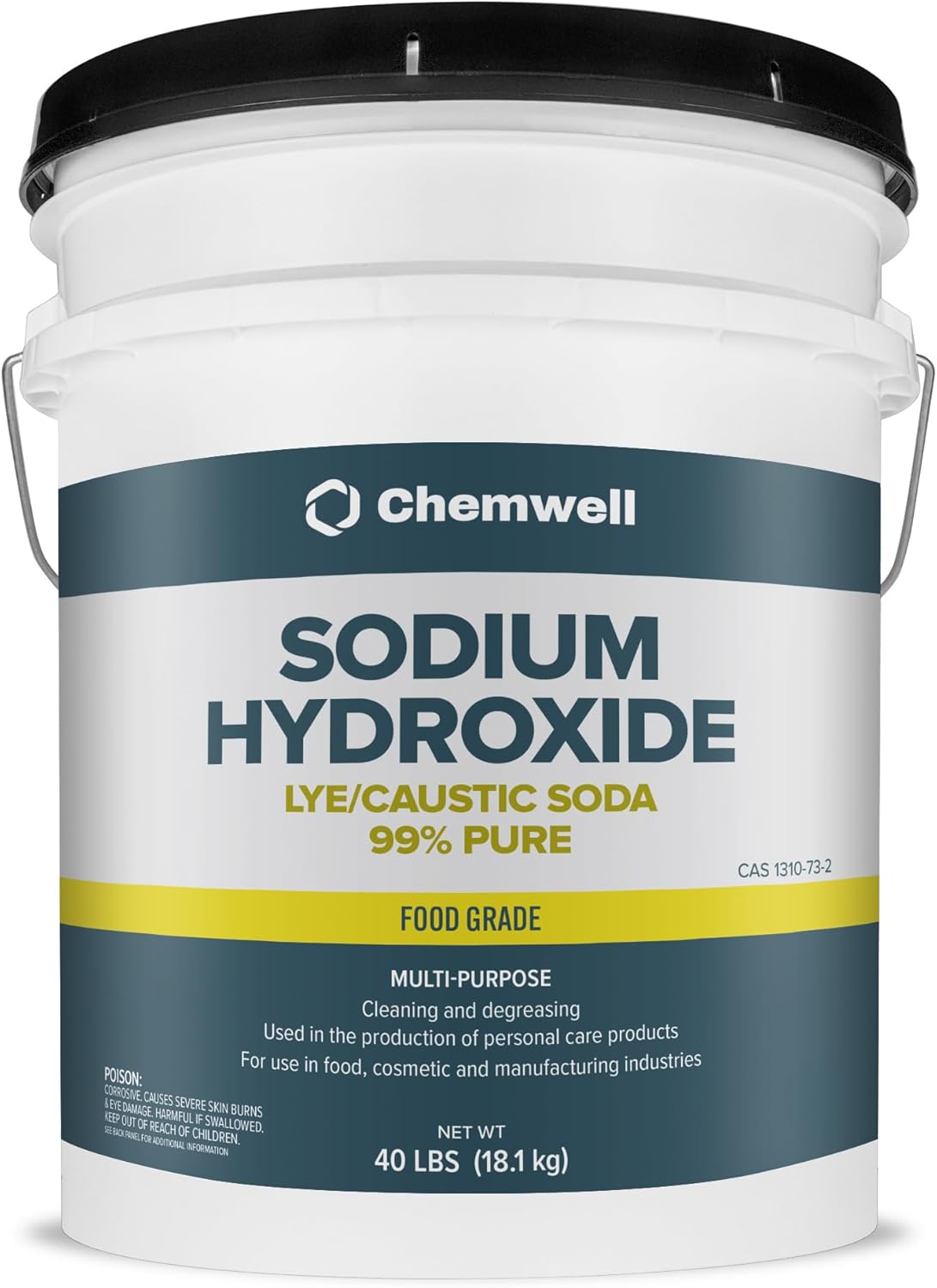 Caustic Soda (40 lbs) - Pure Sodium Hydroxide Lye for Soap Making, Cleaning, Drain Opening or Maintenance & Industrial Use