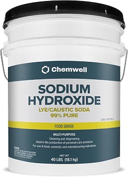 Chemwell Caustic Soda 40 lbs - Pure Sodium Hydroxide Lye for Soap Making, Cleaning, Drain Opening or Maintenance & Industrial Use