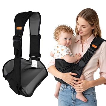 Baby Sling Carrier for Toddler, Baby Side Carrier with Detachable Seat Cushion, Lightweight Toddler Carrier Fits 948 Months, Adjustable Shoulder Strap, One Size Fits All Parents Black