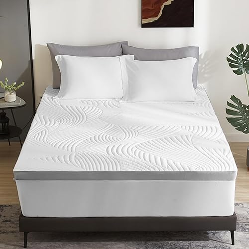 Ivellow Cubrecolchón de espuma viscoelástica de gel de 3 pulgadas tamaño Queen para aliviar la presión, funda de colchón de gel de tamaño Queen con