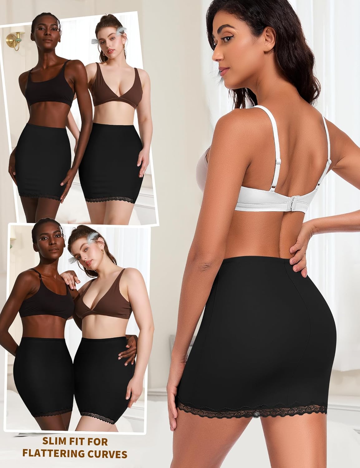 Slip Skirt for Under Dress Women Lace Half Slip Slim Fit Slips Above Knee Mini Underskirt - Image 3